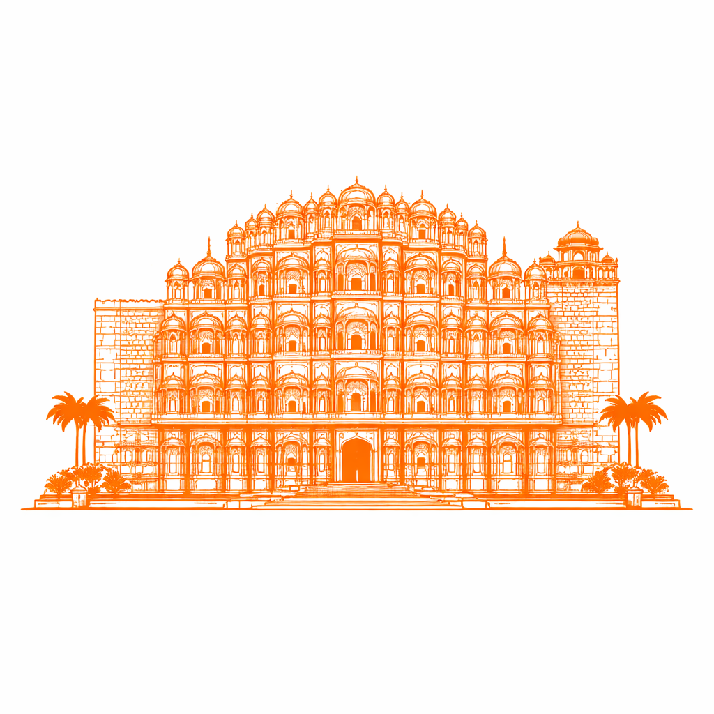 Hawa Mahal in orange line art