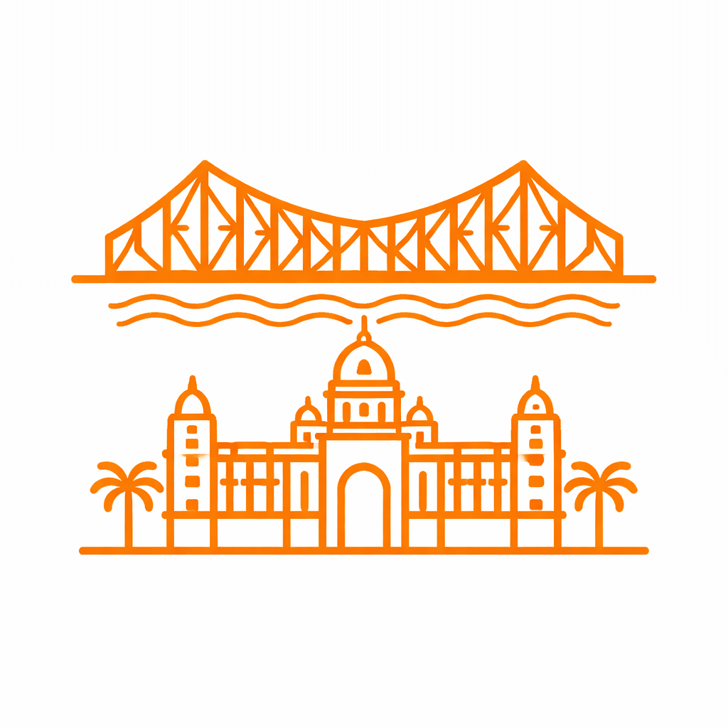 Howrah Bridge and Victoria Memorial in orange