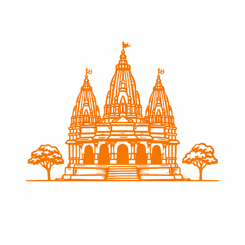 Kalaram Temple in minimalist orange line art