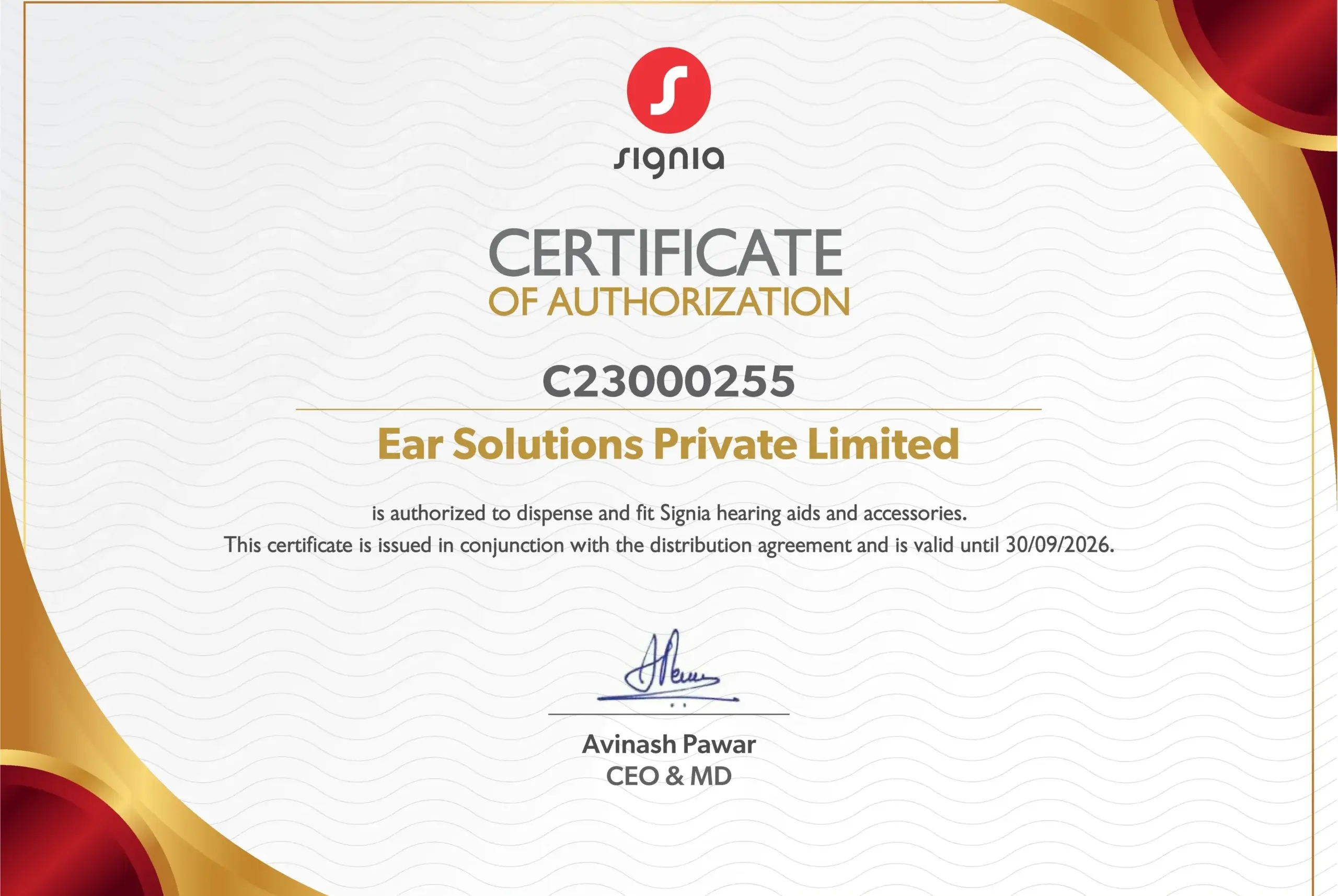 Signia Authorization Certificate 2026