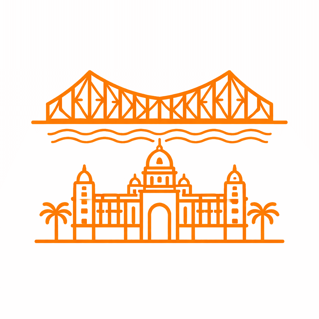 Howrah Bridge and Victoria Memorial in orange