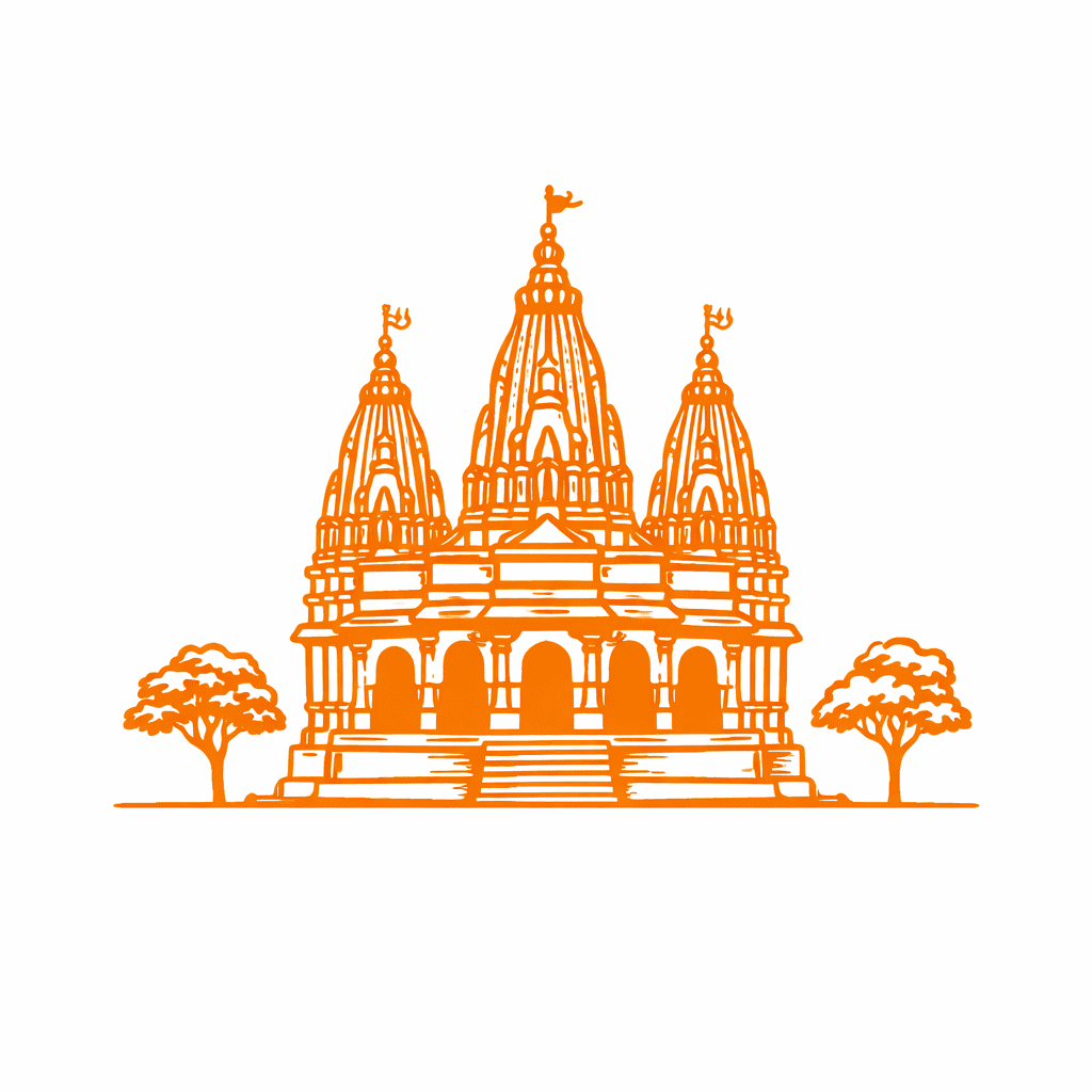 Kalaram Temple in minimalist orange line art