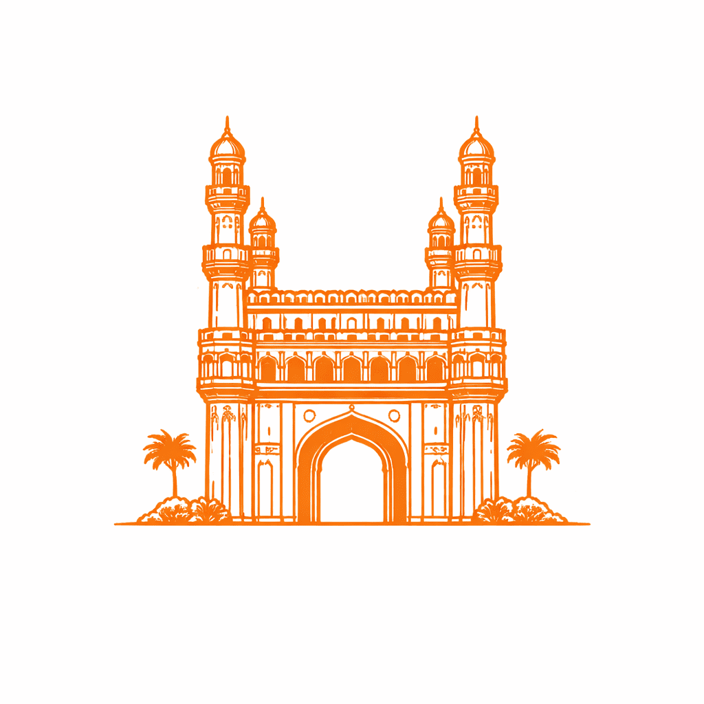 Orange Charminar line art illustration